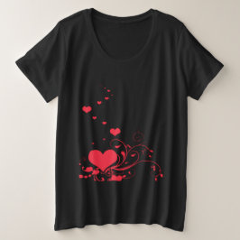 Harten en Elegante Krullende Bloemmotieven Minimaa Grote Maat T-shirt