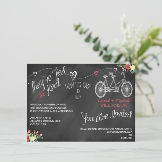 Harten en fietsen Uitnodiging voor postbruiloft (Staand voorkant)