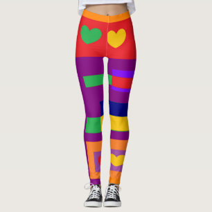 Harten en gigantische strepen in rood geel paarse  leggings