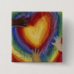 Harten en handen diversiteit Liefde Lapel Pin Butt Vierkante Button 5,1 Cm