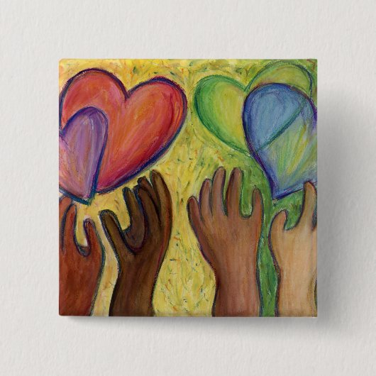 Harten en handen Diversiteit Liefde Lapel Pin of B Vierkante Button 5,1 Cm (Voorkant)