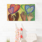 Harten en handen liefdesdiversiteit Art Aangepaste Spandoek (Insitu)