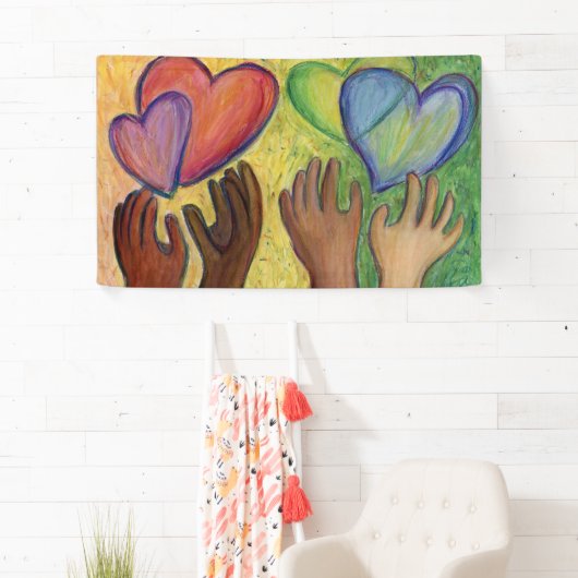Harten en handen liefdesdiversiteit Art Aangepaste Spandoek (Insitu)