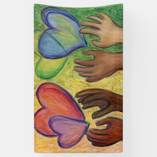 Harten en handen liefdesdiversiteit Art Aangepaste Spandoek (Verticaal)