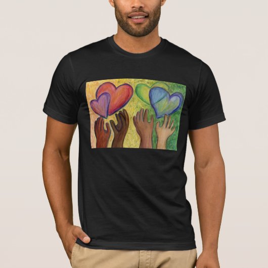 Harten en handen liefdesdiversiteit Kunst aangepas T-shirt (Voorkant)
