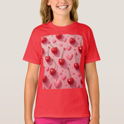 Harten en kersen valentijnen t-shirt (Voorkant)
