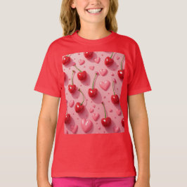 Harten en kersen valentijnskaarten t-shirt