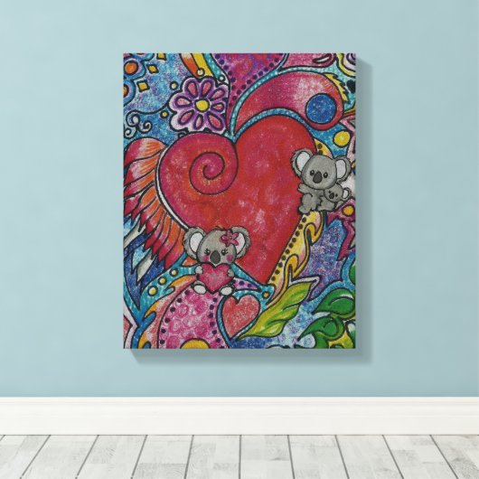 Harten en koala's canvas afdruk (Insitu (Houten vloer))