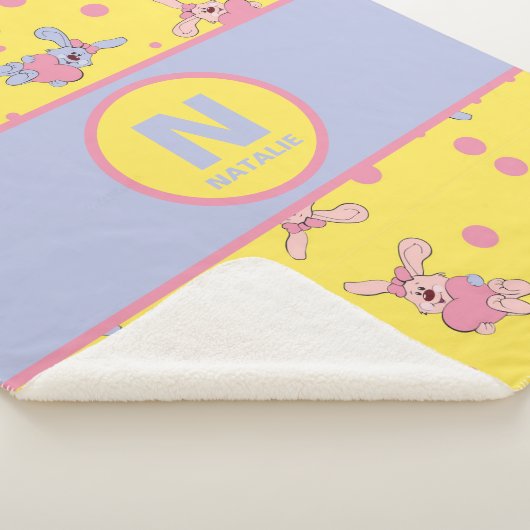 Harten en konijntjes in geel en roze meisjesnaam sherpa deken (3/4)
