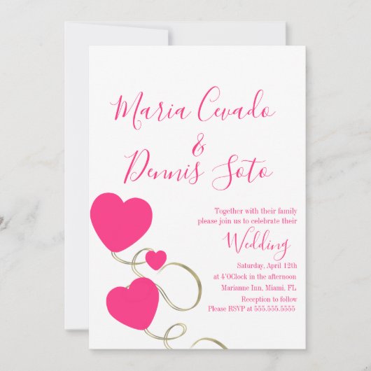 Harten en Krullen Script Roze Goud Trouw Kaart (Voorkant)