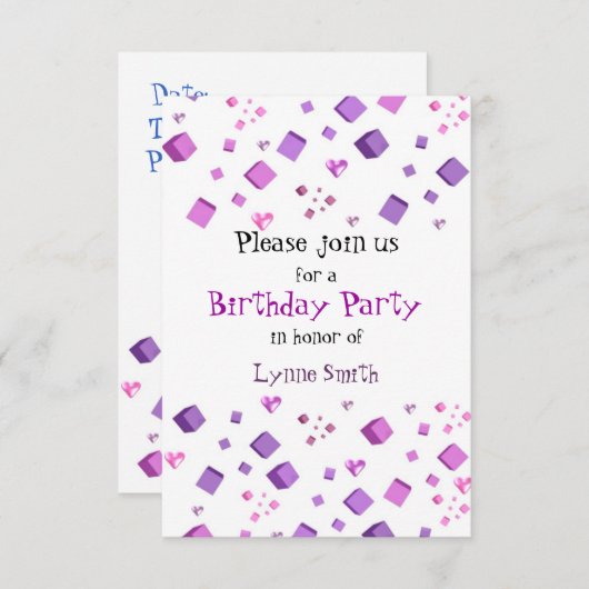 Harten en kubussen - uitnodiging op zaterdag (Voorkant / Achterkant)