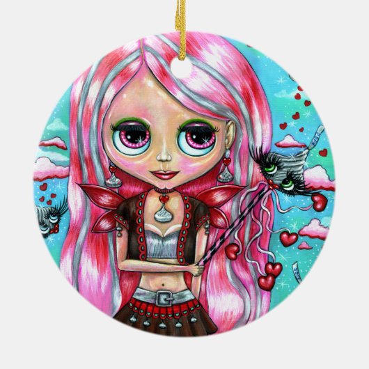 Harten en kussens kotsen grote ogen airy Doll Keramisch Ornament (Achterkant)