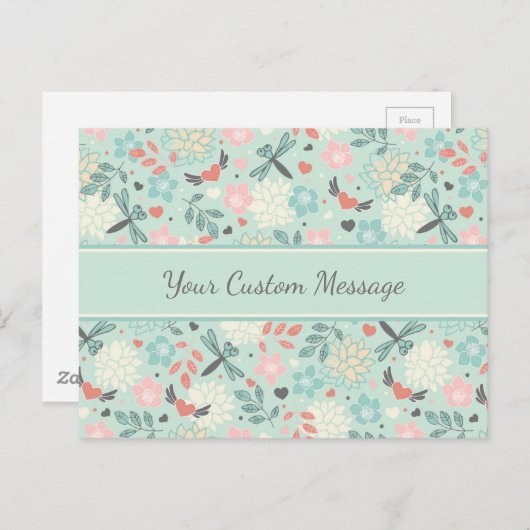 Harten en libellen flora briefkaart (Voorkant / Achterkant)