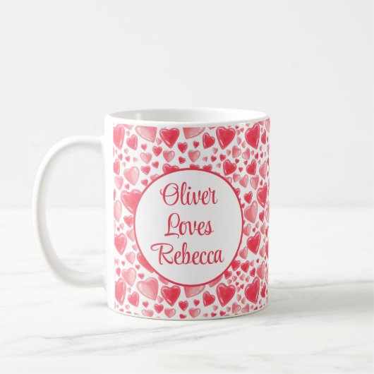Harten en liefde gepersonaliseerd koffiemok (Links)