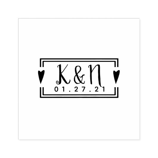 Harten en Lijst Initiaal Logo Bruiloft Stempel (Afrduk)