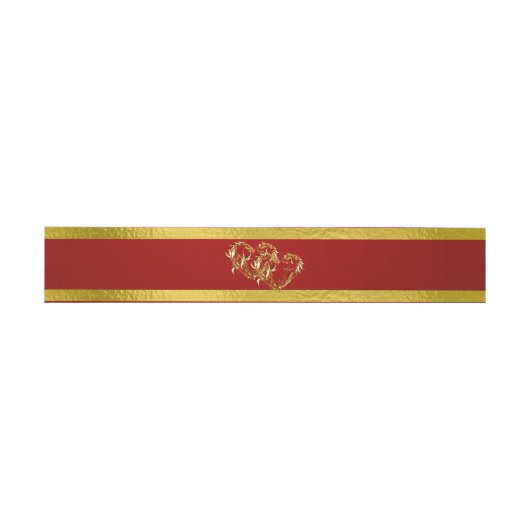 Harten en lint - Crimson/Gold Uitnodigingen Wikkel (Vlak)