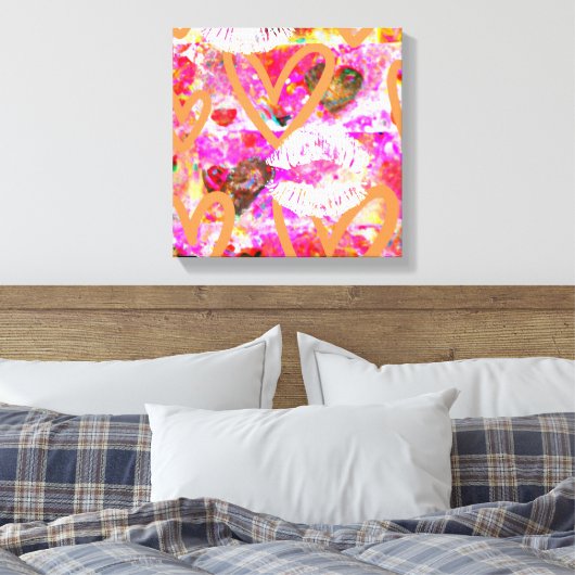 Harten en lippen canvas afdruk (Insitu (Slaapkamer))