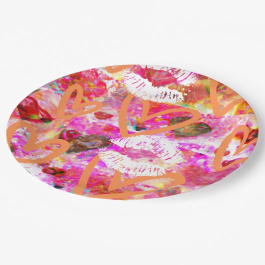 Harten en lippen papieren bordje (Gekanteld)