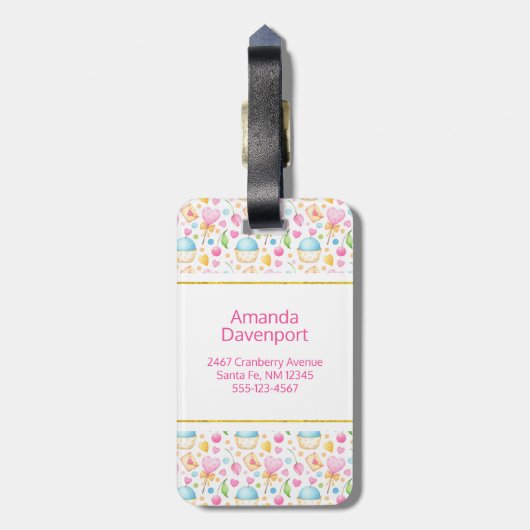 Harten en Muffins heerlijk Waterverf Patroon Bagagelabel (Achterkant verticaal)