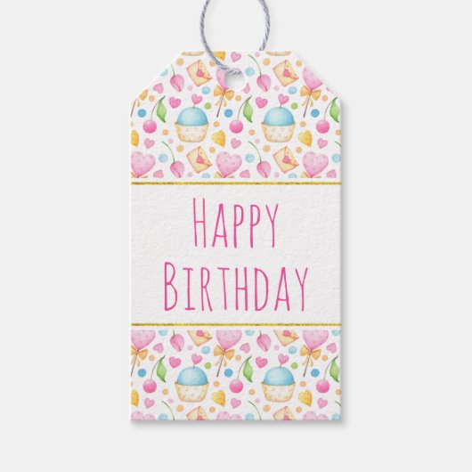 Harten en Muffins heerlijk Waterverf Patroon Cadeaulabel (Voorkant)