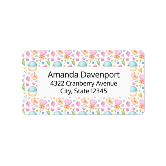 Harten en Muffins heerlijk Waterverf Patroon Etiket (Voorkant)