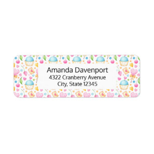 Harten en Muffins heerlijk Waterverf Patroon Etiket