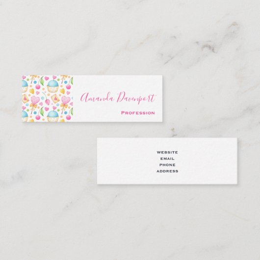 Harten en Muffins heerlijk Waterverf Patroon Mini Visitekaartje (Voorkant / Achterkant)