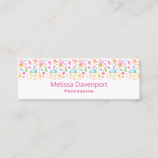 Harten en Muffins heerlijk Waterverf Patroon Mini Visitekaartje (Voorkant)
