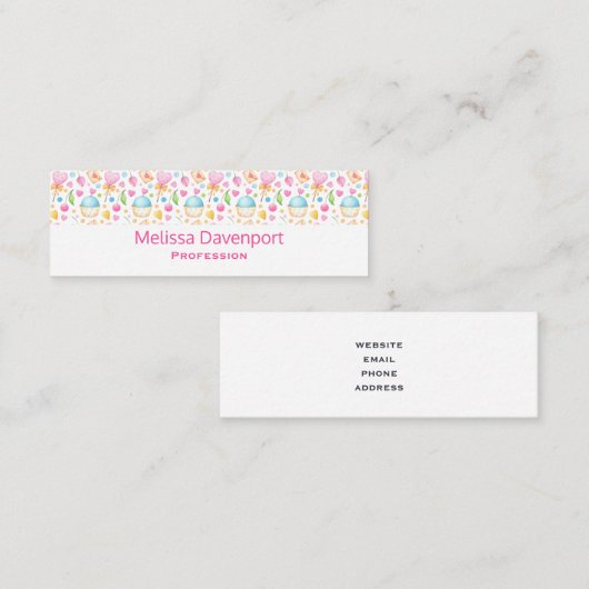 Harten en Muffins heerlijk Waterverf Patroon Mini Visitekaartje (Voorkant / Achterkant)