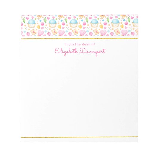 Harten en Muffins heerlijk Waterverf Patroon Notitieblok (Voorkant)