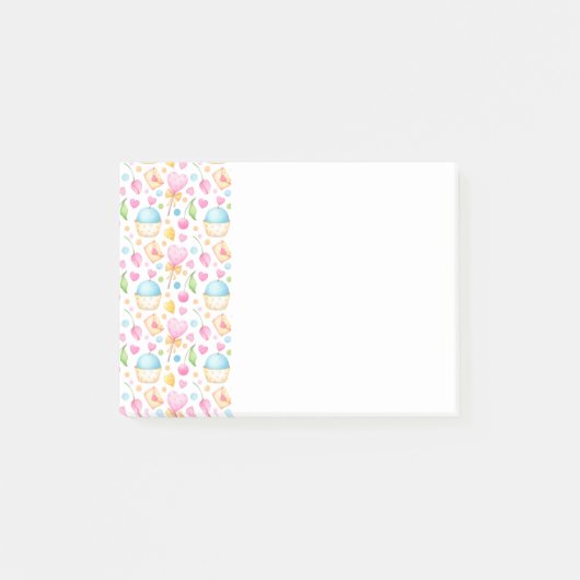Harten en Muffins heerlijk Waterverf Patroon Post-it® Notes (Voorkant)