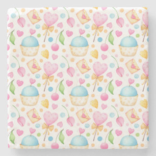 Harten en Muffins heerlijk Waterverf Patroon Stenen Onderzetter