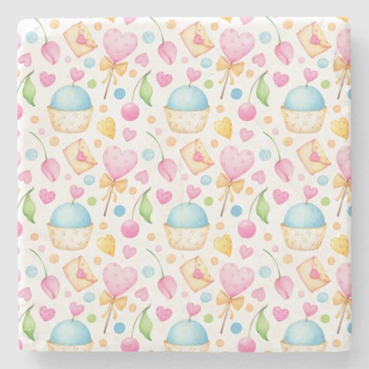 Harten en Muffins heerlijk Waterverf Patroon Stenen Onderzetter (Voorkant)