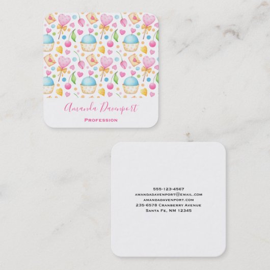Harten en Muffins heerlijk Waterverf Patroon Vierkante Visitekaartje (Voorkant / Achterkant)