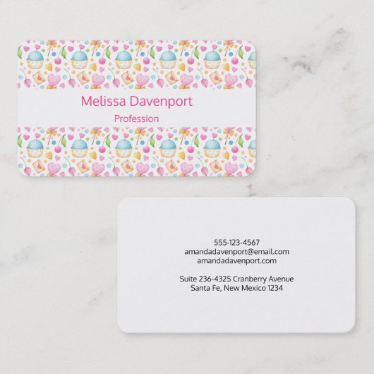 Harten en Muffins heerlijk Waterverf Patroon Visitekaartje (Voorkant / Achterkant)