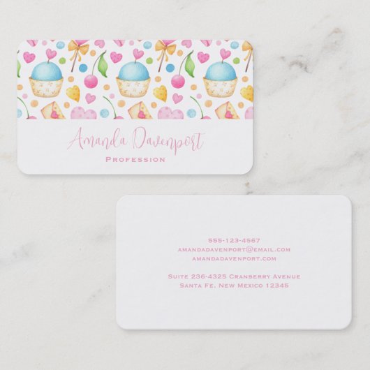Harten en Muffins heerlijk Waterverf Patroon Visitekaartje (Voorkant / Achterkant)
