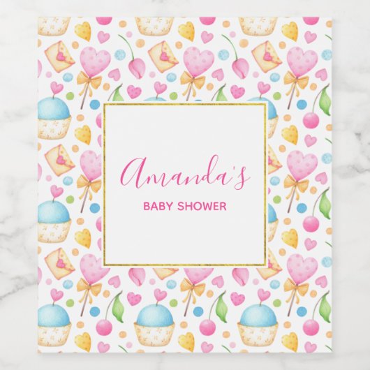 Harten en Muffins heerlijk Waterverf Patroon Wijn Etiket (Enkel label)