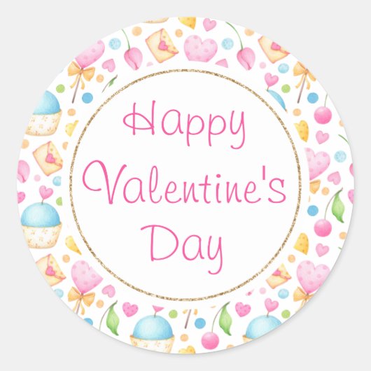 Harten en Muffins - Schitterend Valentijns patroon Ronde Sticker (Voorkant)