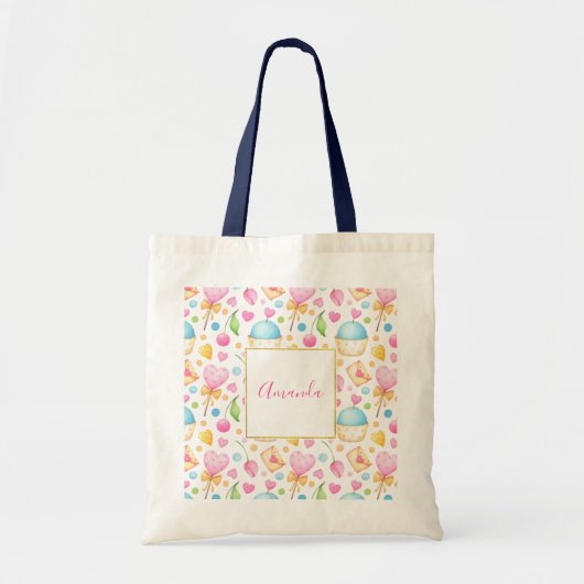Harten en muffins Verrukkelijk waterverfpatroon Tote Bag (Voorkant)