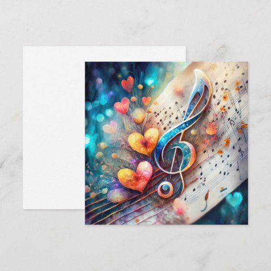 Harten en muziek feestdagenkaart (Voorkant / Achterkant)