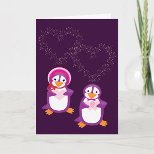 Harten- en pinguïnkaart feestdagen kaart