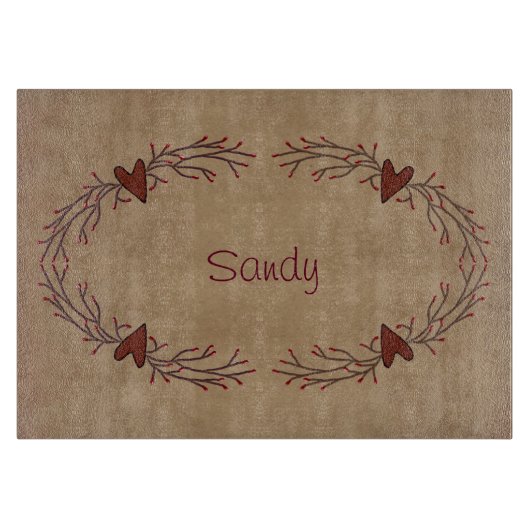 Harten en Pip Berry glazen snijplank (Voorkant)