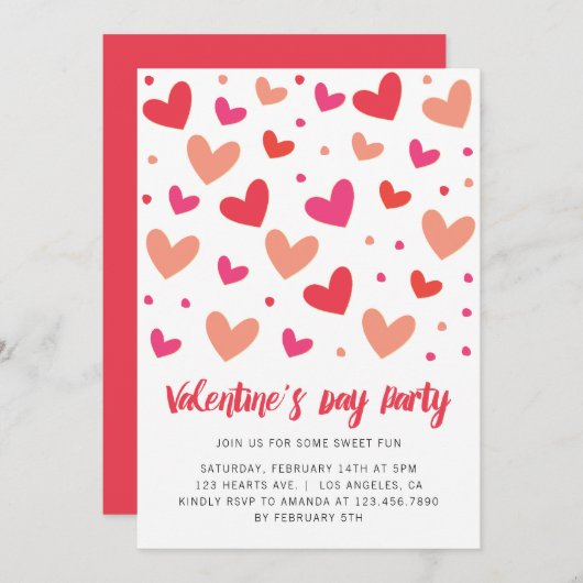 Harten en Polka Dots Valentijnsdag Kaart (Voorkant / Achterkant)