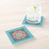 Harten en Quilt Design Blauwe Drank Coaster Glazen Onderzetter (Schuin)