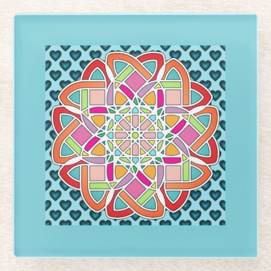 Harten en Quilt Design Blauwe Drank Coaster Glazen Onderzetter (Voorkant)