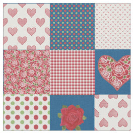 Harten en rode rozen Faux Patchwork Patchwork Patt Stof