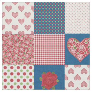 Harten en rode rozen Faux Patchwork Patchwork Patt Stof