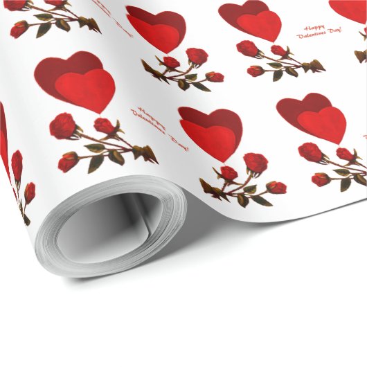 Harten en rode rozen gelukkig Valentijnsdag Cadeaupapier (Rol Hoek)