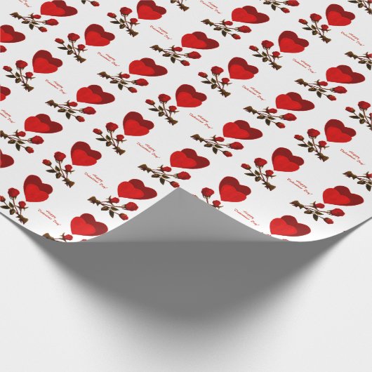 Harten en rode rozen gelukkig Valentijnsdag Cadeaupapier (Hoek)
