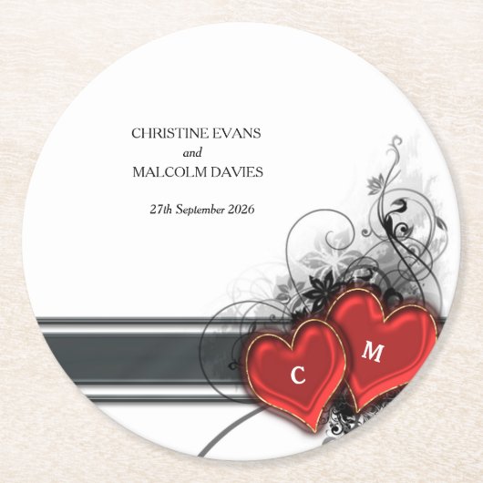 Harten en rollen ronde kartonnen onderzetter (Voorkant)